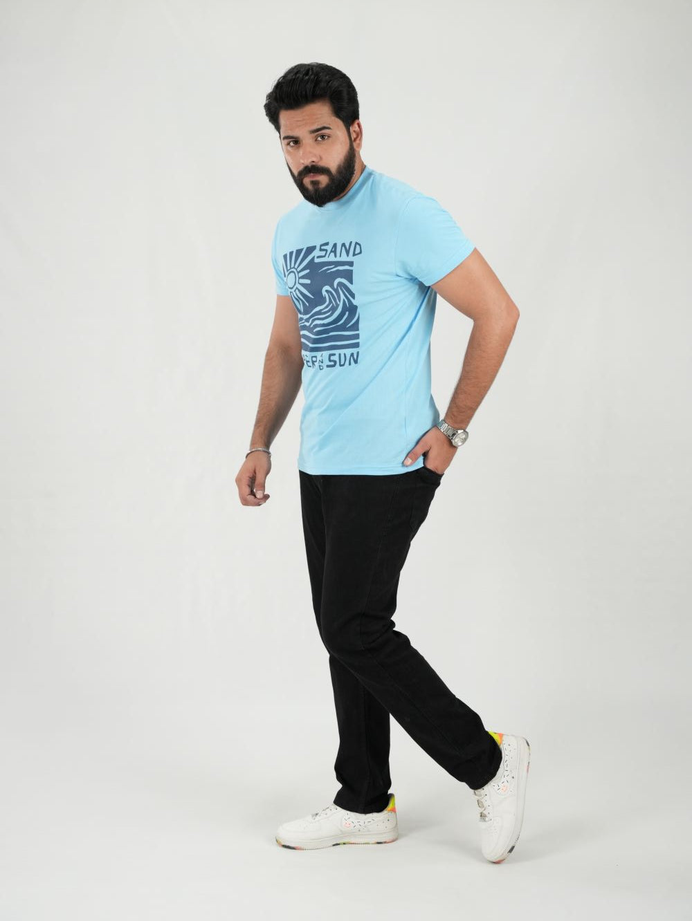 Round Neck Sky Blue Shirt