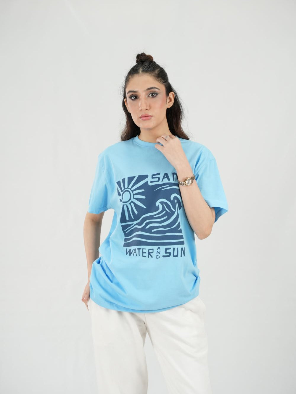 Round Neck Sky Blue Shirt