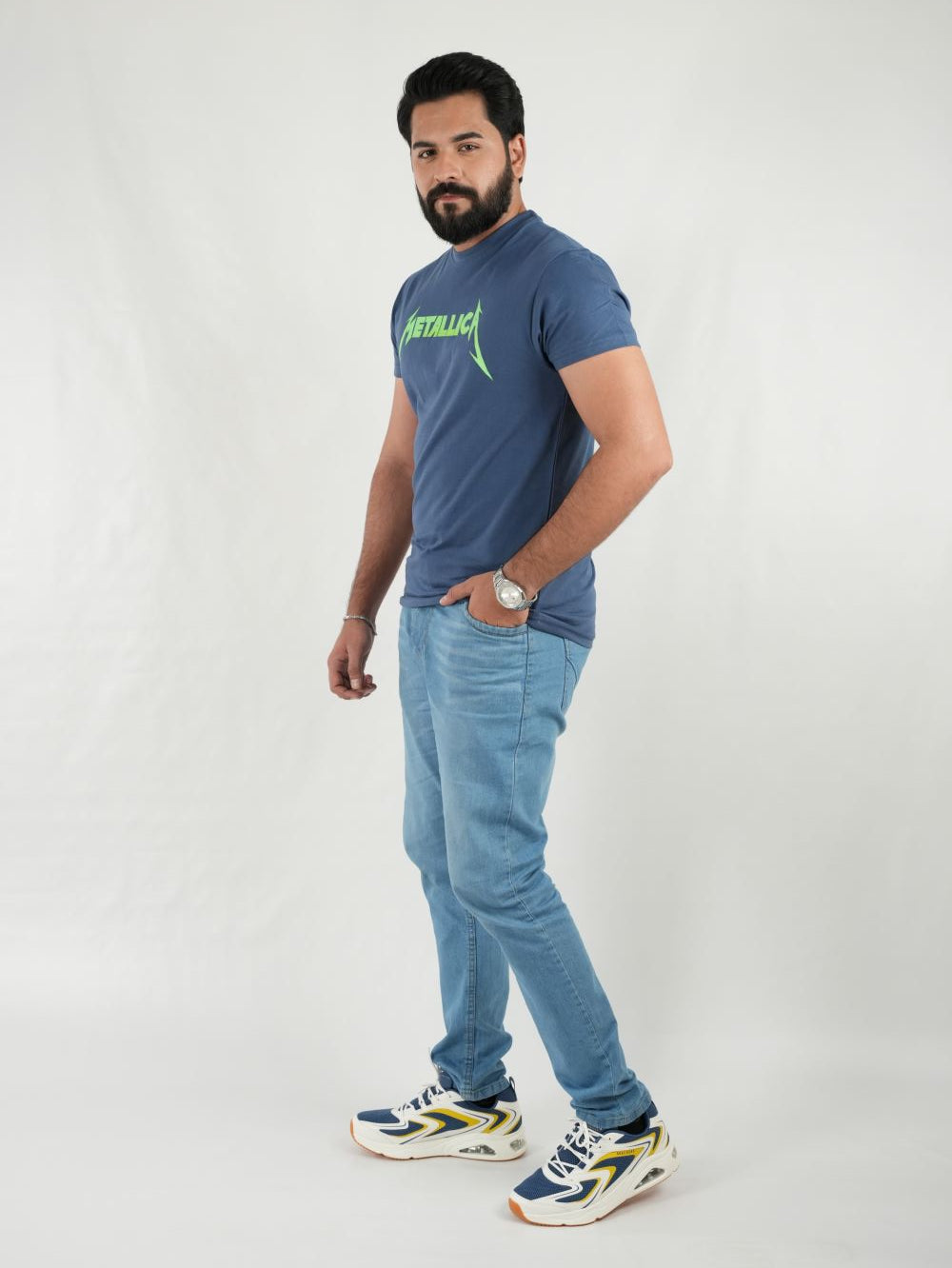 Round Neck Navy Blue Shirt