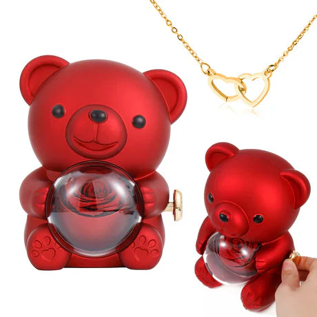 Mercato™  Eternal Rose Bear with Engraved Pendant